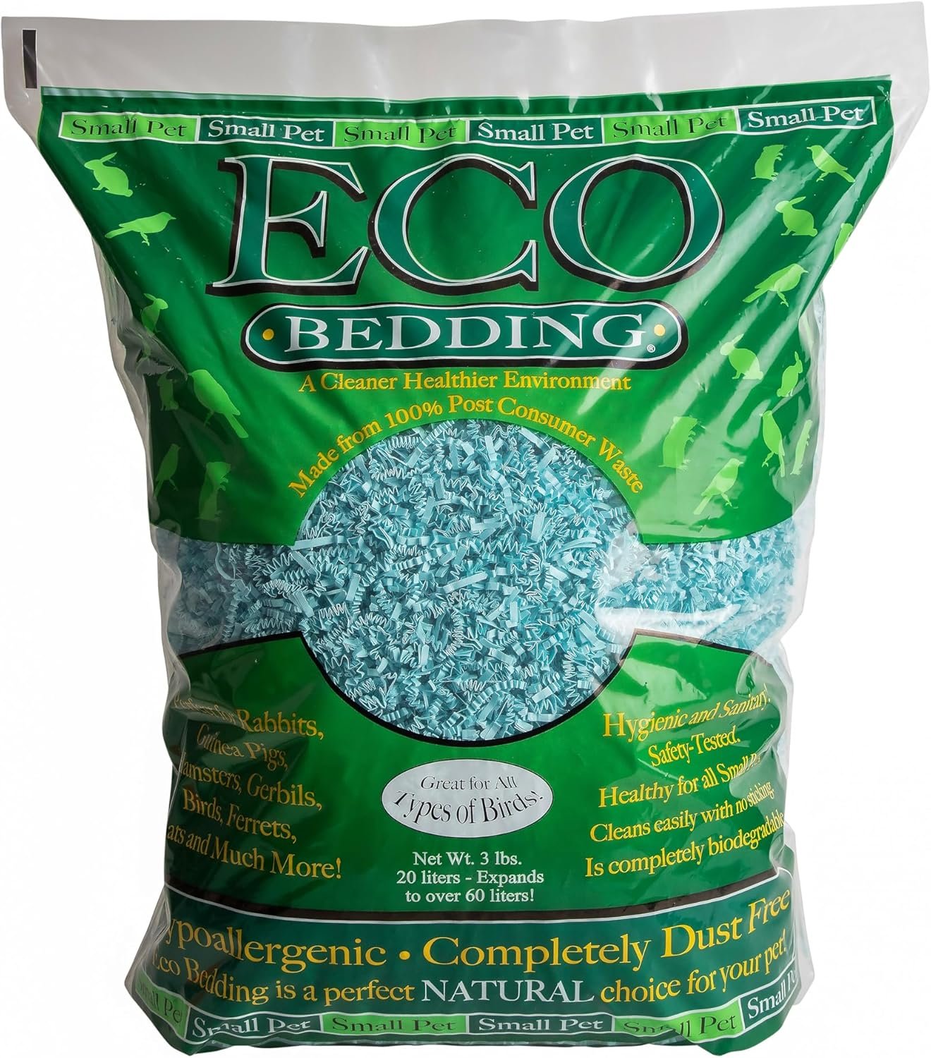 ECO BEDDING 99% Dust Free Paper Bedding for Small Pets and Birds, Blue, 1.5 lb (Expands to 30 L)
