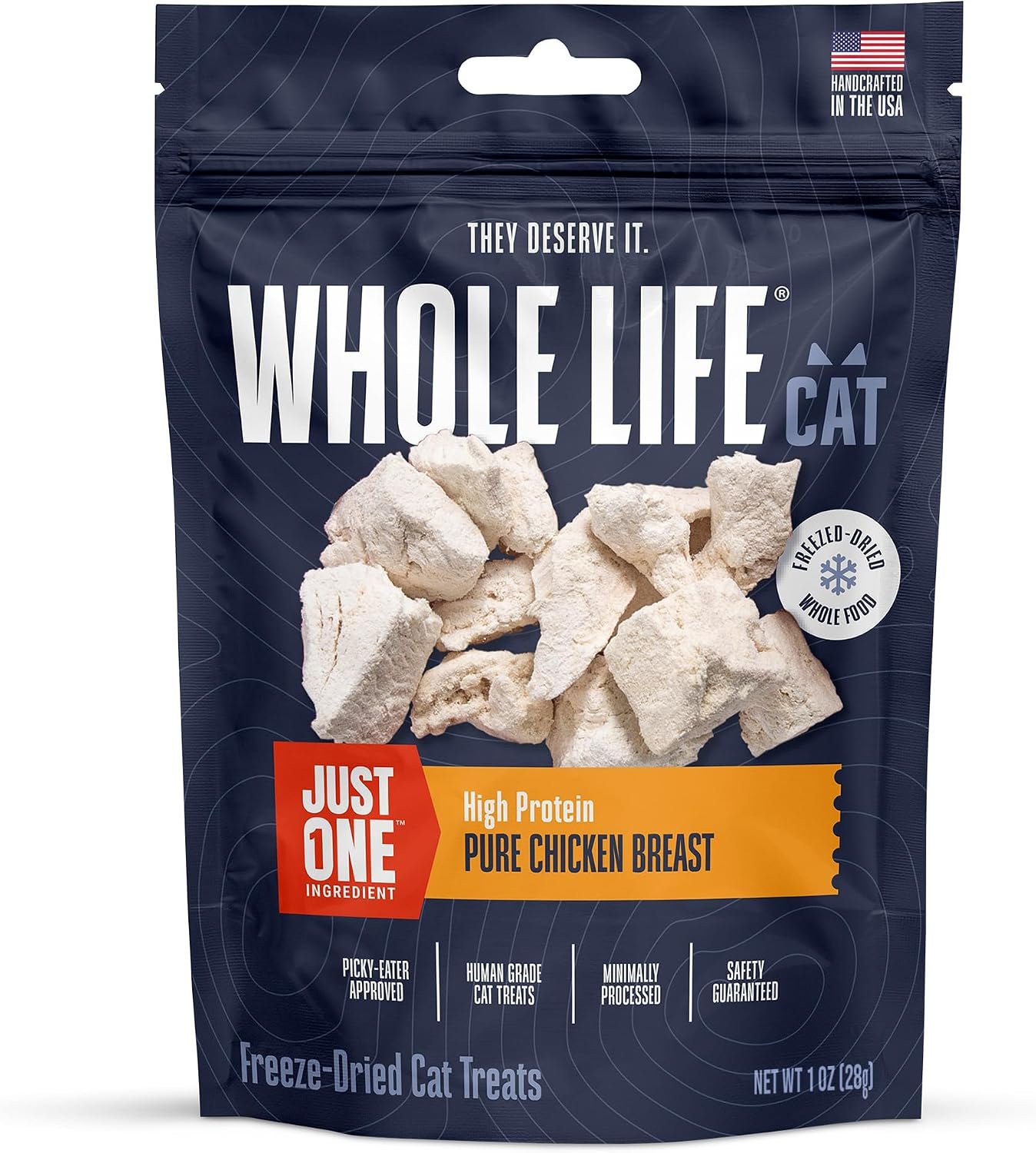 Whole Life Cat Just One Chicken Freeze Dried Cat Treats – Human Grade High Protein Food, Healthy Training Snacks, Freeze Dried Chicken Food Toppers, USA Made Natural Treats – 1 oz (Pack of 1)