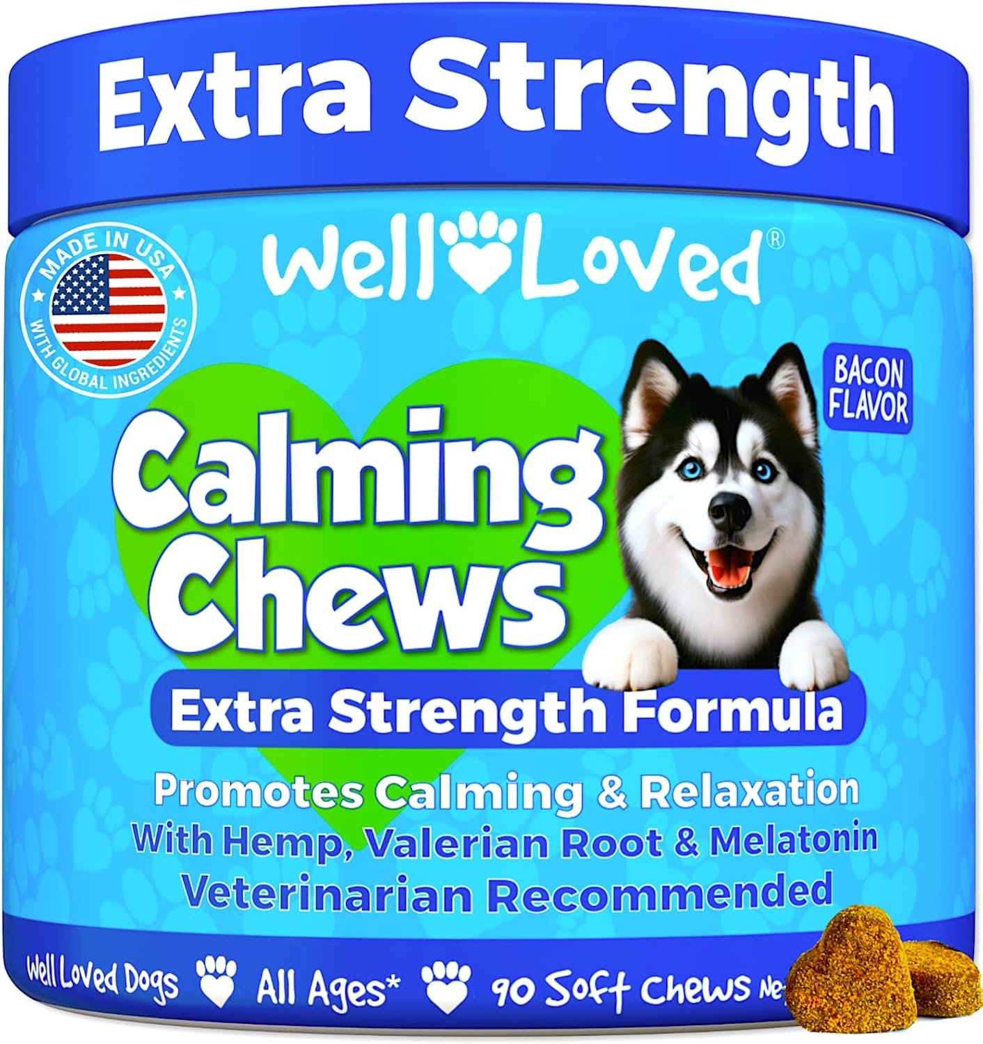 Calming Chews for Dogs – Dog Calm Treats Extra Strength, USA | Vet Recommended, Behavior Support with Melatonin & Hemp, Stress, Separation, Fireworks, Travel