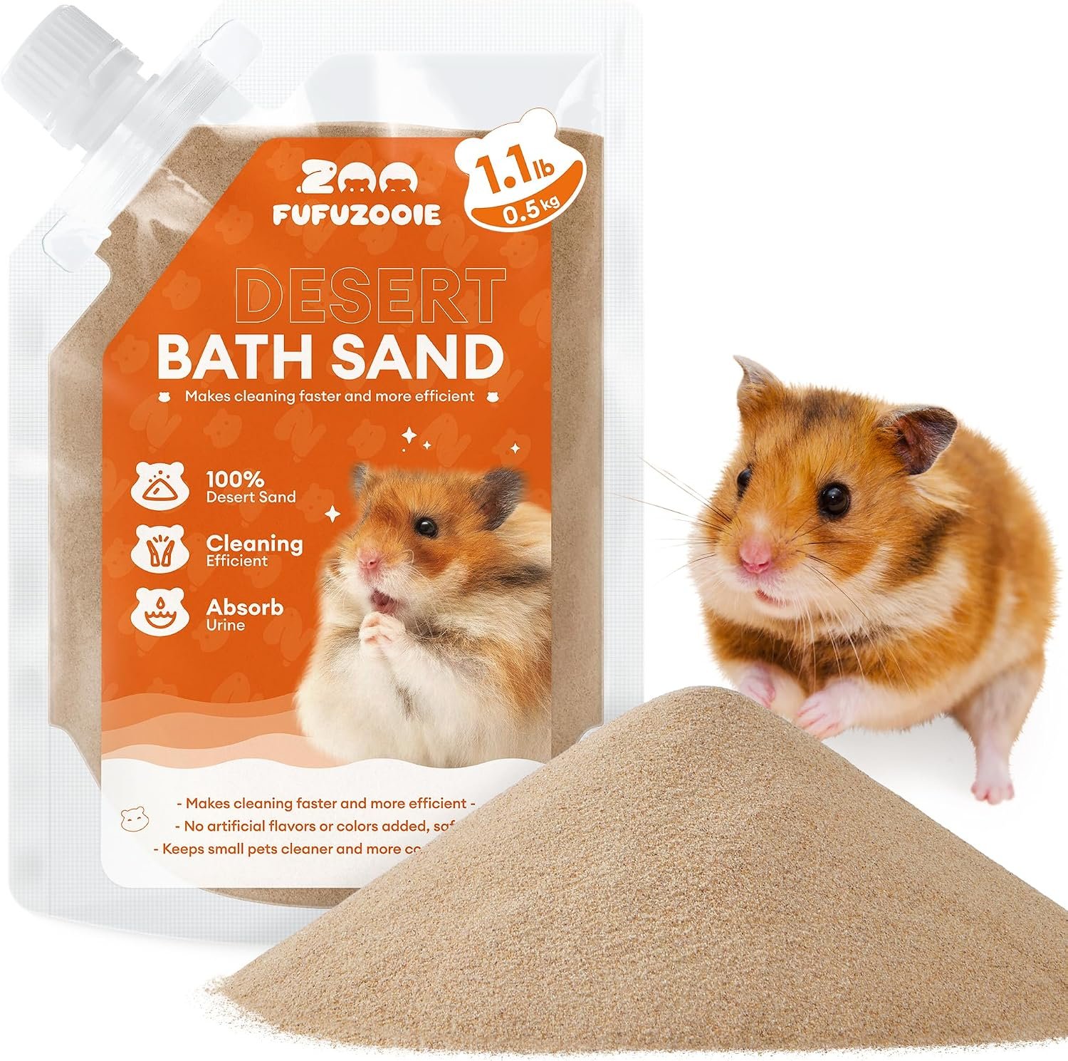 Hamster Bath Sand, 18oz Natural Desert Sand for Gerbil & Syrian Mice, Brown | Dust-reduced potty litter sand for hamsters & small animals. 100% natural desert sand for hygiene & healthy fur.