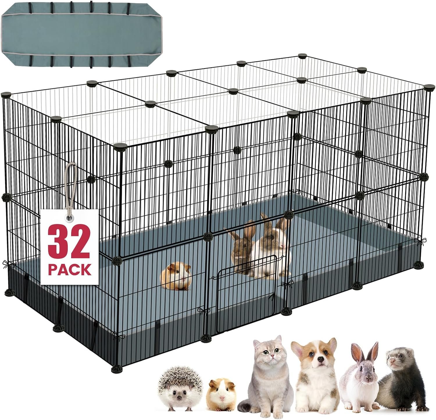 VISCOO 32 Panels Small Animal Playpen,47.5″ x 23.7″ x 31.5″ Pet Playpen | Upgrade Waterproof Mat,Guinea Pigs, Rabbit/Bunny Cage, Bunny/Puppy Play Pen, Indoor Outdoor Portable Metal Fence