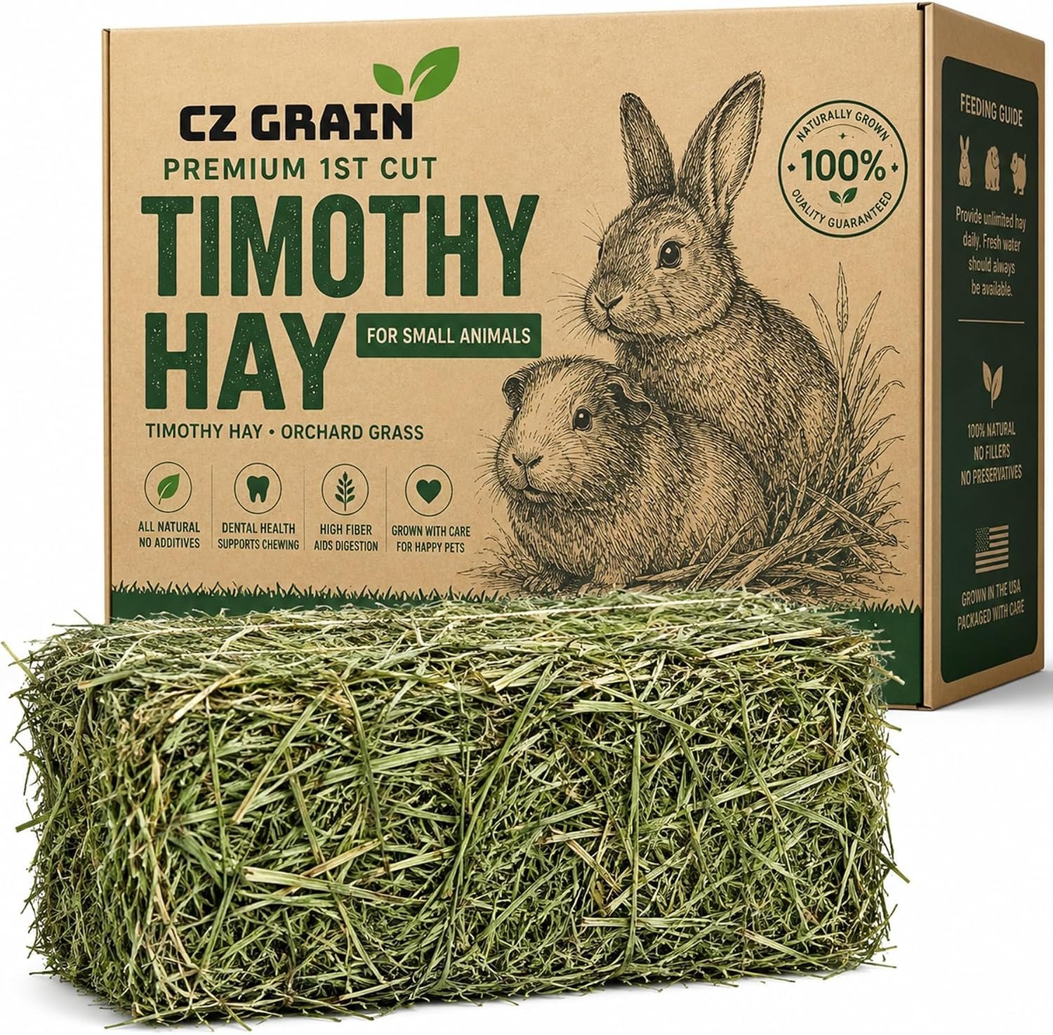 5 Lbs Premium Timothy Hay for Rabbits, Guinea Pigs, Chinchillas & Small Animals | Fresh-Cut Hay for Digestive Health, Dental Support & Daily Nutrition | Soft, Green & Naturally Grown (5 Pounds)
