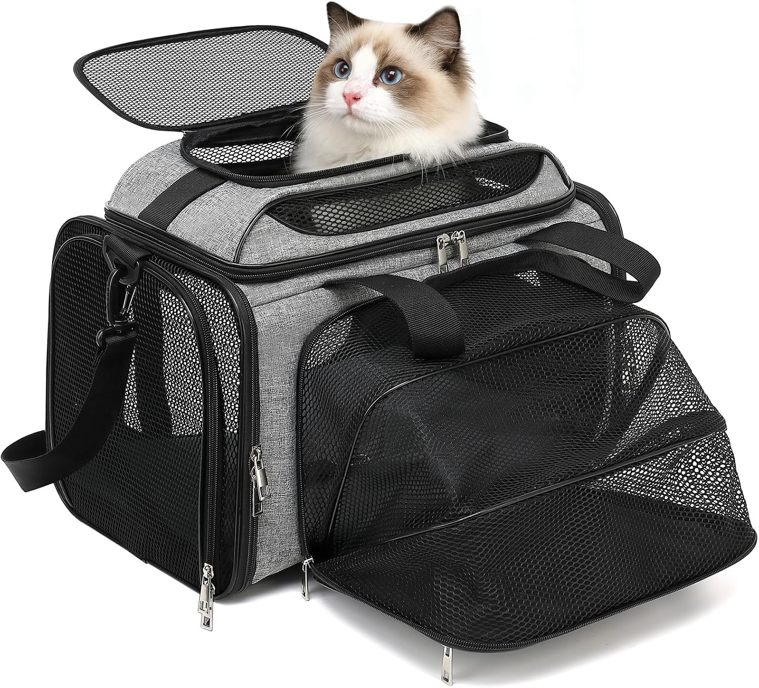 Airline Approved Travel Soft Carrier for Small cat/Dog/pet | Collapsible with Expandable Top and Sides. Kitten Mesh Puppy Carry Bag,18x11x11Delta/ United/American Airlines