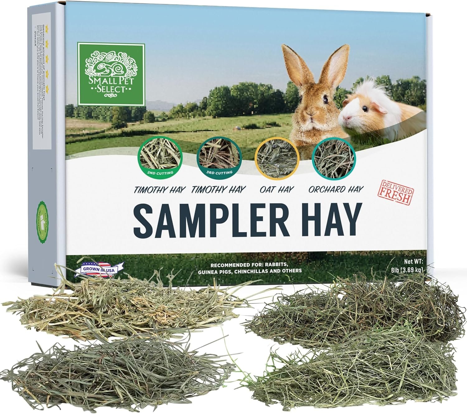 Small Pet Select Hay Sampler Box, Timothy, Oat & Orchard, 4 Types | Try 2nd & 3rd Cutting Timothy, Oat Hay & Orchard Grass, For Rabbits, Guinea Pigs, Chinchillas & Small Pets