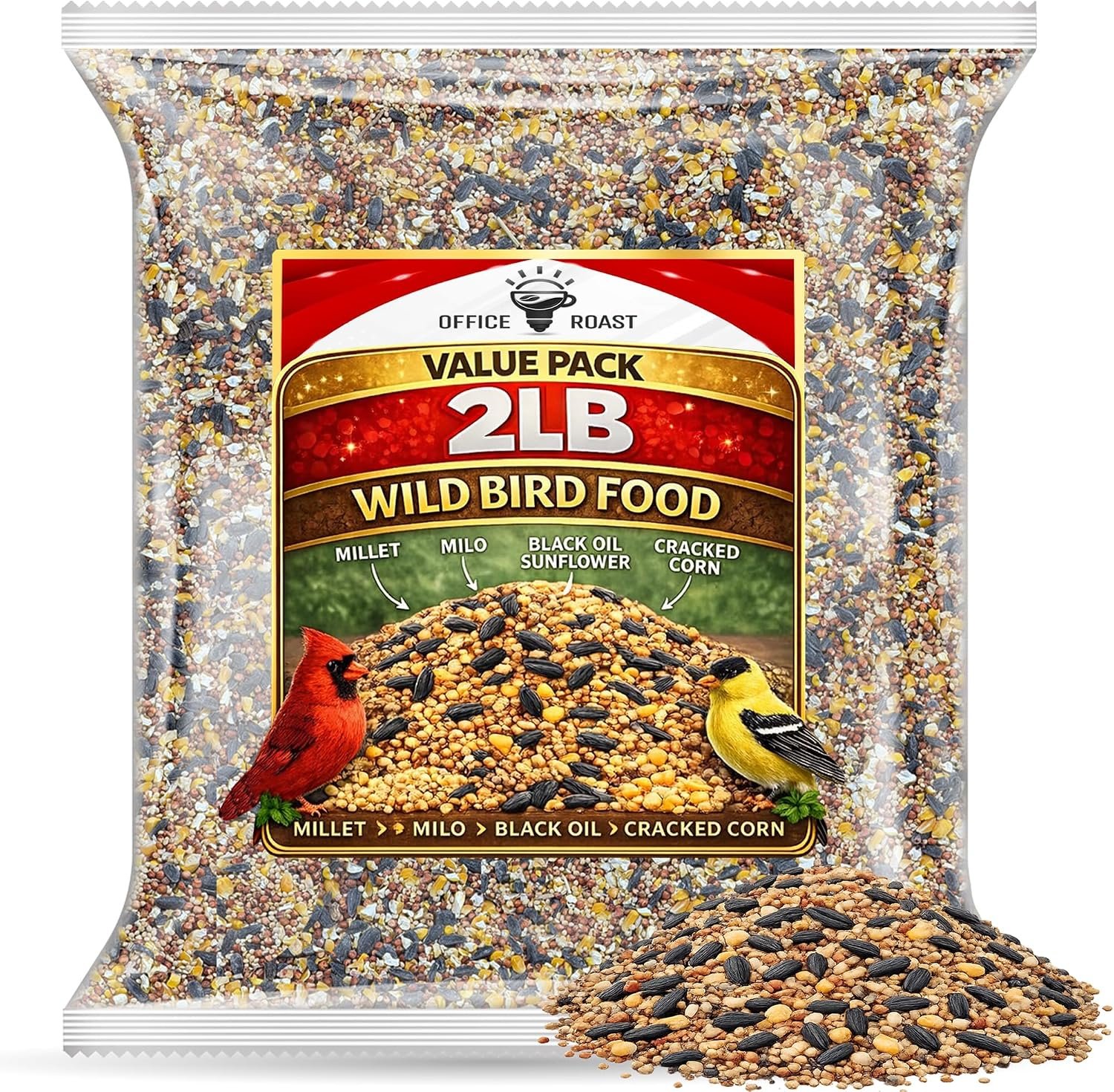 Wild Bird Food Mix – | 2 LB Bulk Value Pack | Premium Seed Blend with Black Oil Sunflower, Millet, Milo & Cracked Corn, Attracts Cardinals, Finches, Blue Jays & Backyard Birds, Perfect for Feeders