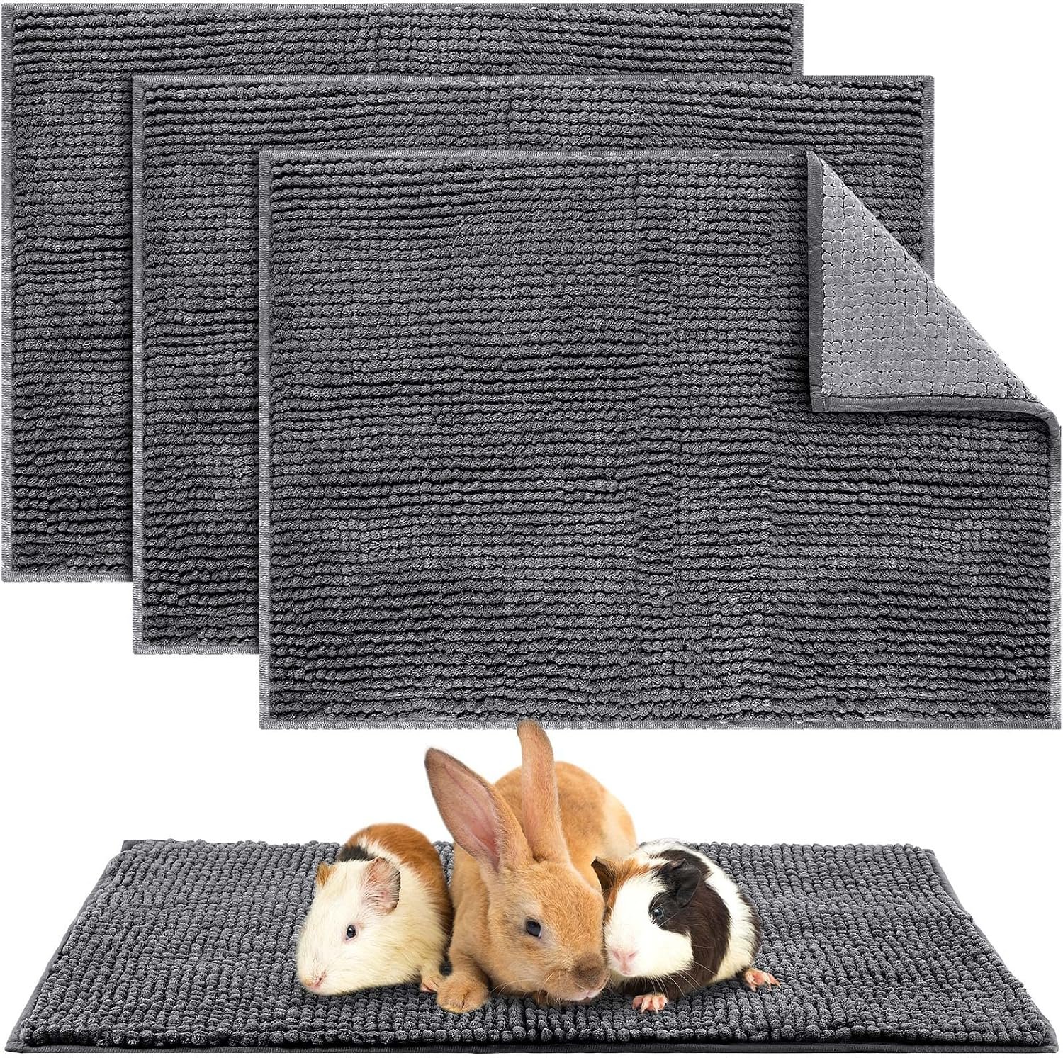 4 Pcs Guinea Pig Cage Liner 16 x 24 Inch Washable Chenille Pee Pads Pet Dog Cat Bedding Training Mat Reusable for Small Animals Puppy Bunny Hamster Chinchilla