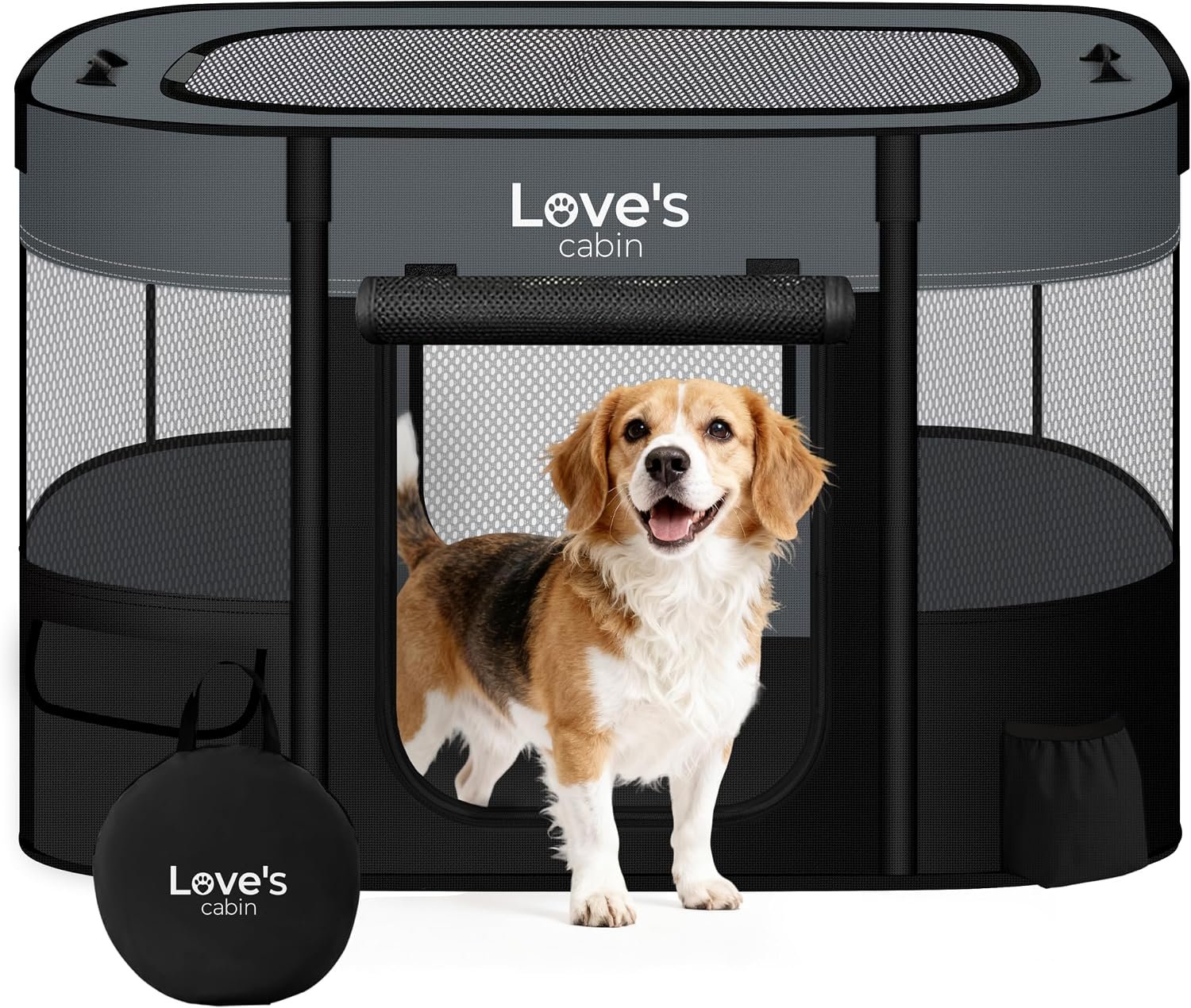 Love’s cabin Pet Puppy Dog Playpen, Large Dog Tent Crates Cage Indoor/Outdoor, Portable Exercise Playpen for Dog and Cat, Foldable Pop Up Dog Kennel Playpen with Carring Case (L, Grey)