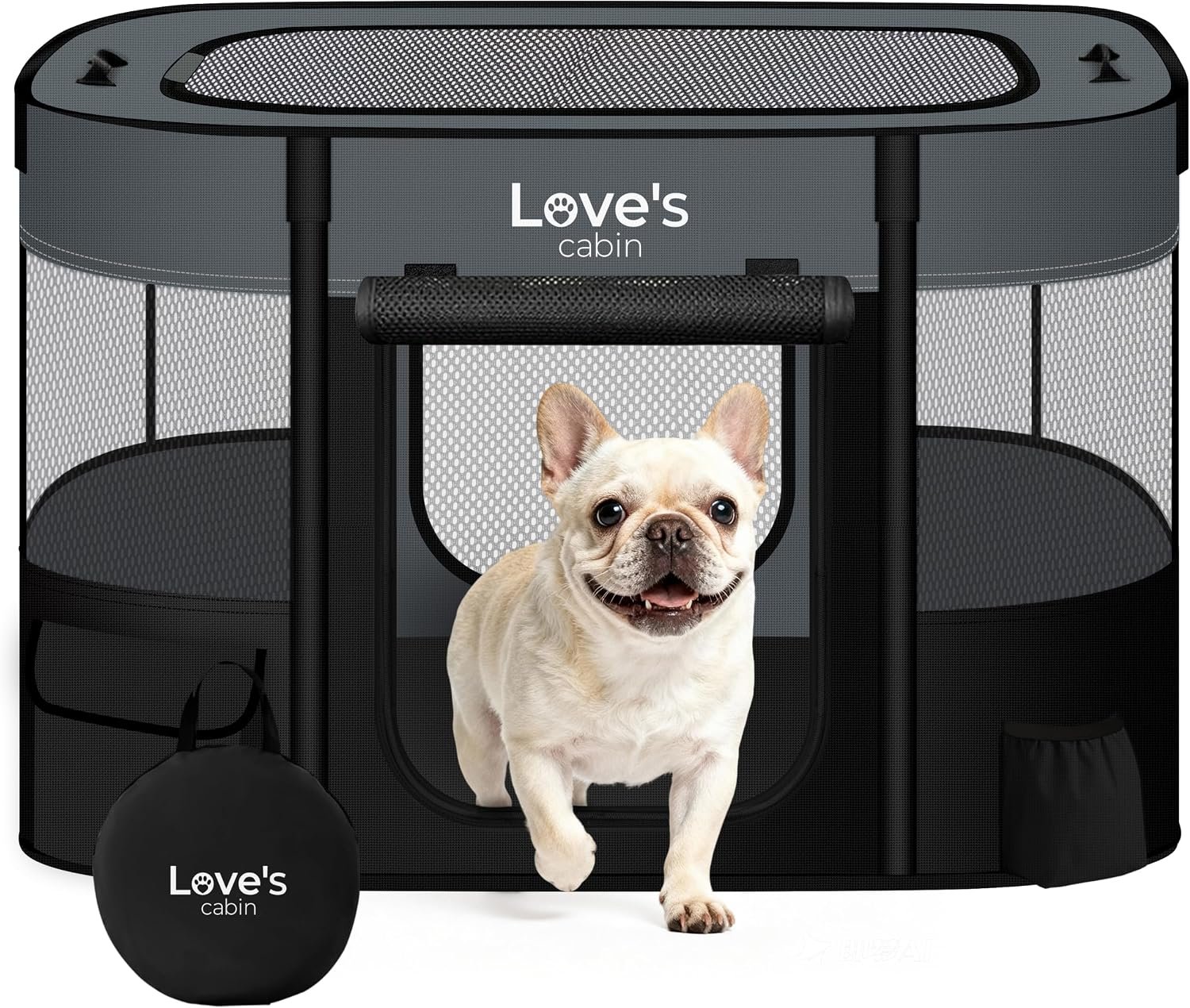 Love’s cabin Pet Puppy Dog Playpen, Medium Dog Tent Crates Cage Indoor/Outdoor, Portable Exercise Playpen for Cat, Foldable Pop Up Dog Kennel Playpen with Carring Case (M, Grey)