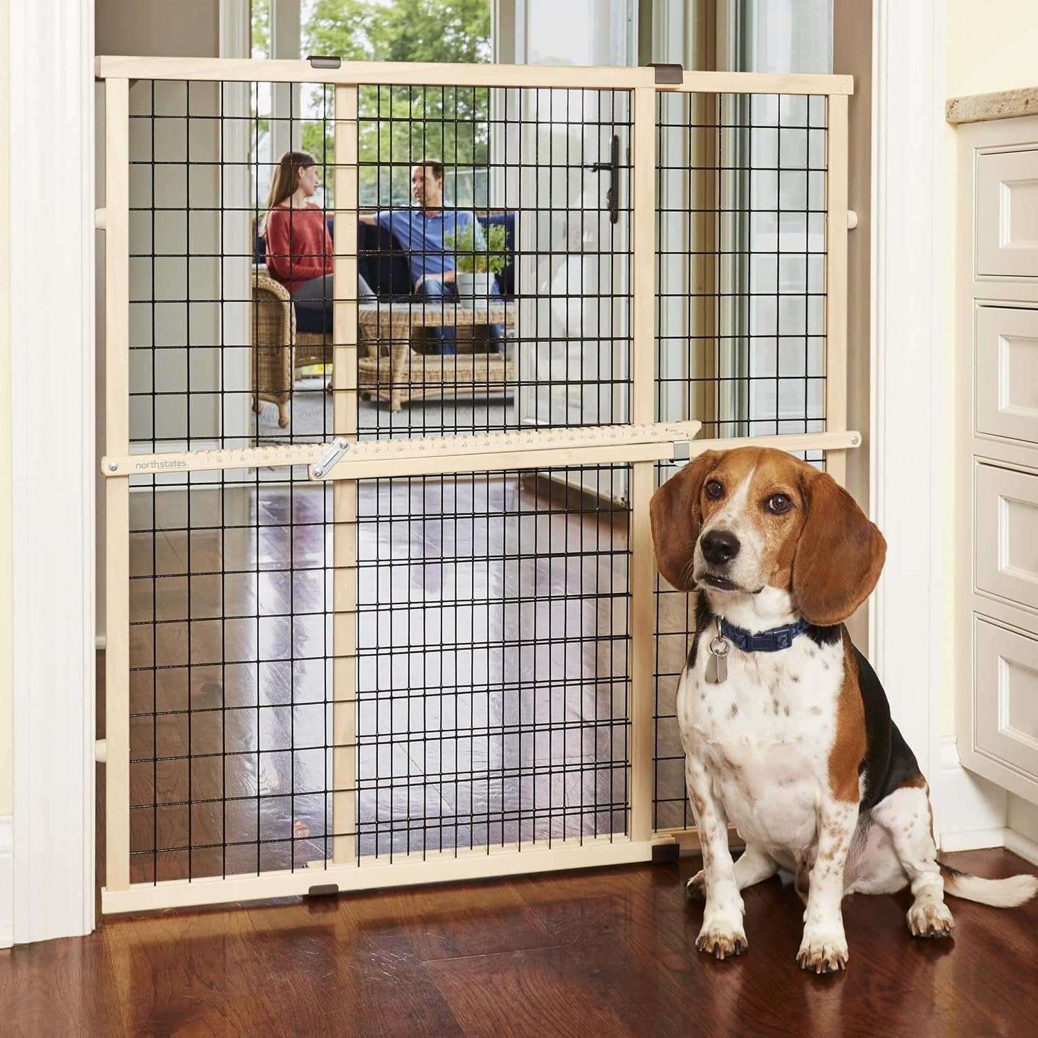 MYPET Wire Mesh Dog Gate: 29.5″-40″ Wide, Pressure Mounted with No Tools; Expandable, Durable Pet Gates for Doors and Hallways, 37″ Tall, Made with Sustainable Hardwood