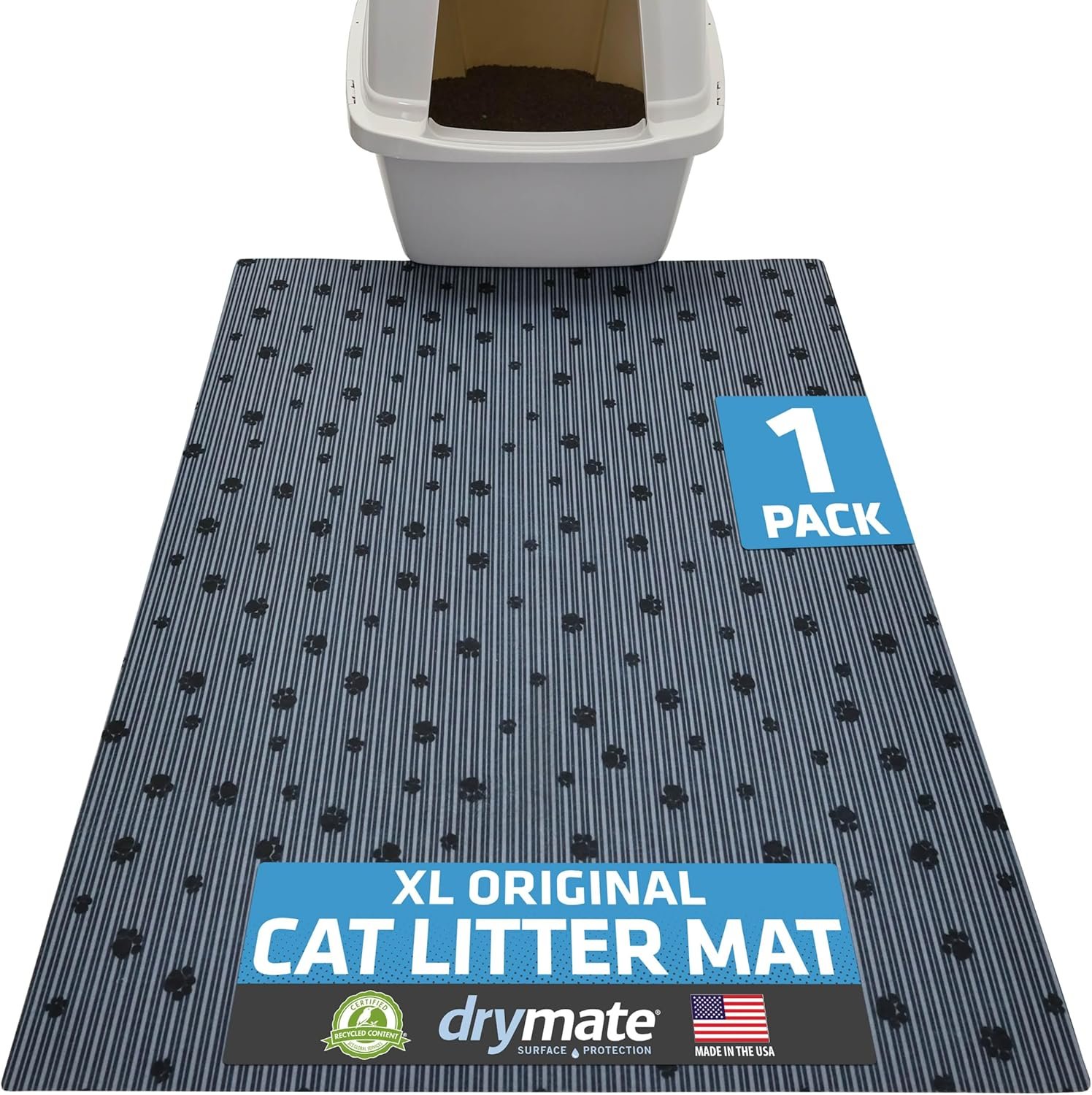 Drymate Cat Litter Box Mat, Litter Trapping Mat, Dark Grey, 28×36 XL | Waterproof, Urine-Proof, Absorbent, Machine Washable, Soft on Paws, Contains Mess, Protects Floors, Kitten Supplies, USA Made