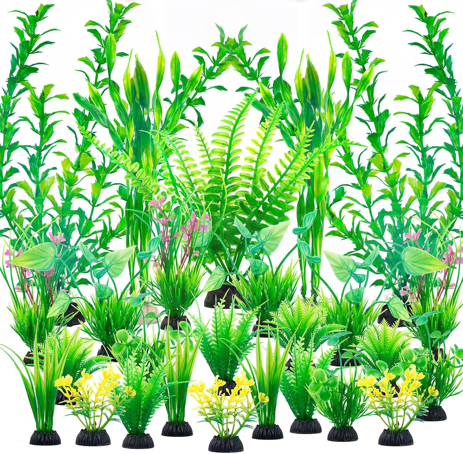 Ameliade Aquarium Artificial Plastic Plants Large Fish Tank Decor, 26PCS | Green Aquarium Decorations, Soft Goldfish Betta Big Tank Accessories, Fish Bowl Tall Ornaments