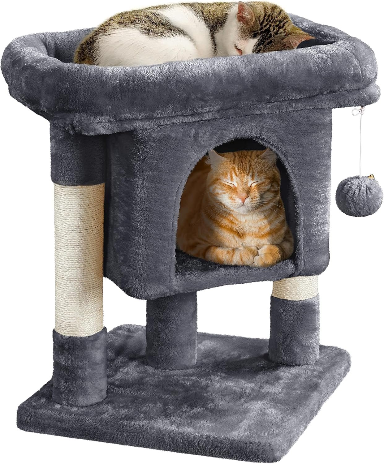 Yaheetech 23.5in Small Low-Profile Cat Tower with Scratching Posts | Space-saving 16x16in base, soft plush cover, solid particleboard frame, fits tiny apartments, dark gray