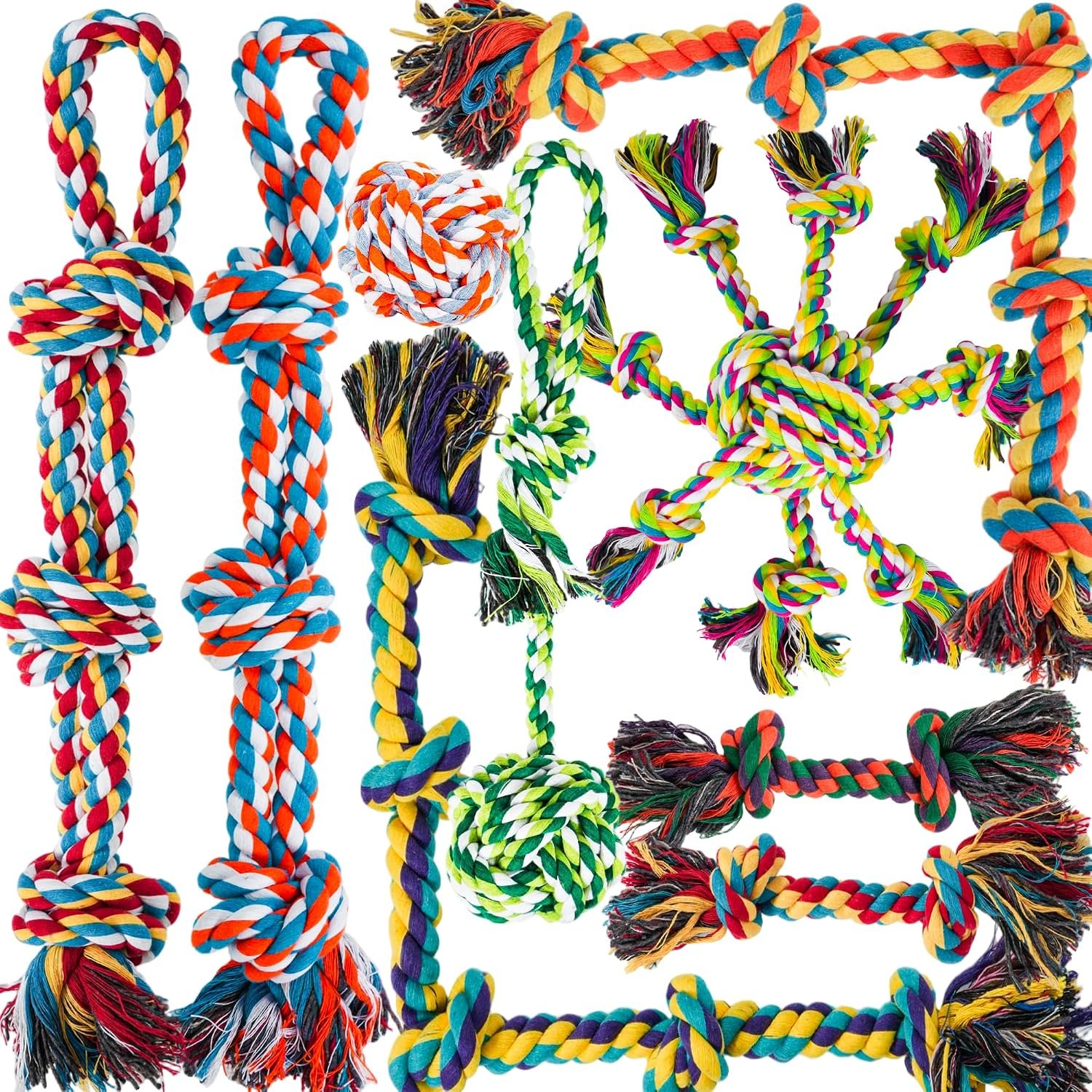 Dog Ropes Toys for Aggressive Chewers, Dog Toys Set With Eight Legs Ball for Large Breeds,Full of Attractiveness for Medium Dog, Heavy Duty Natural Cotton Rope Chew toy, Tug of War, Chewing 9PCS
