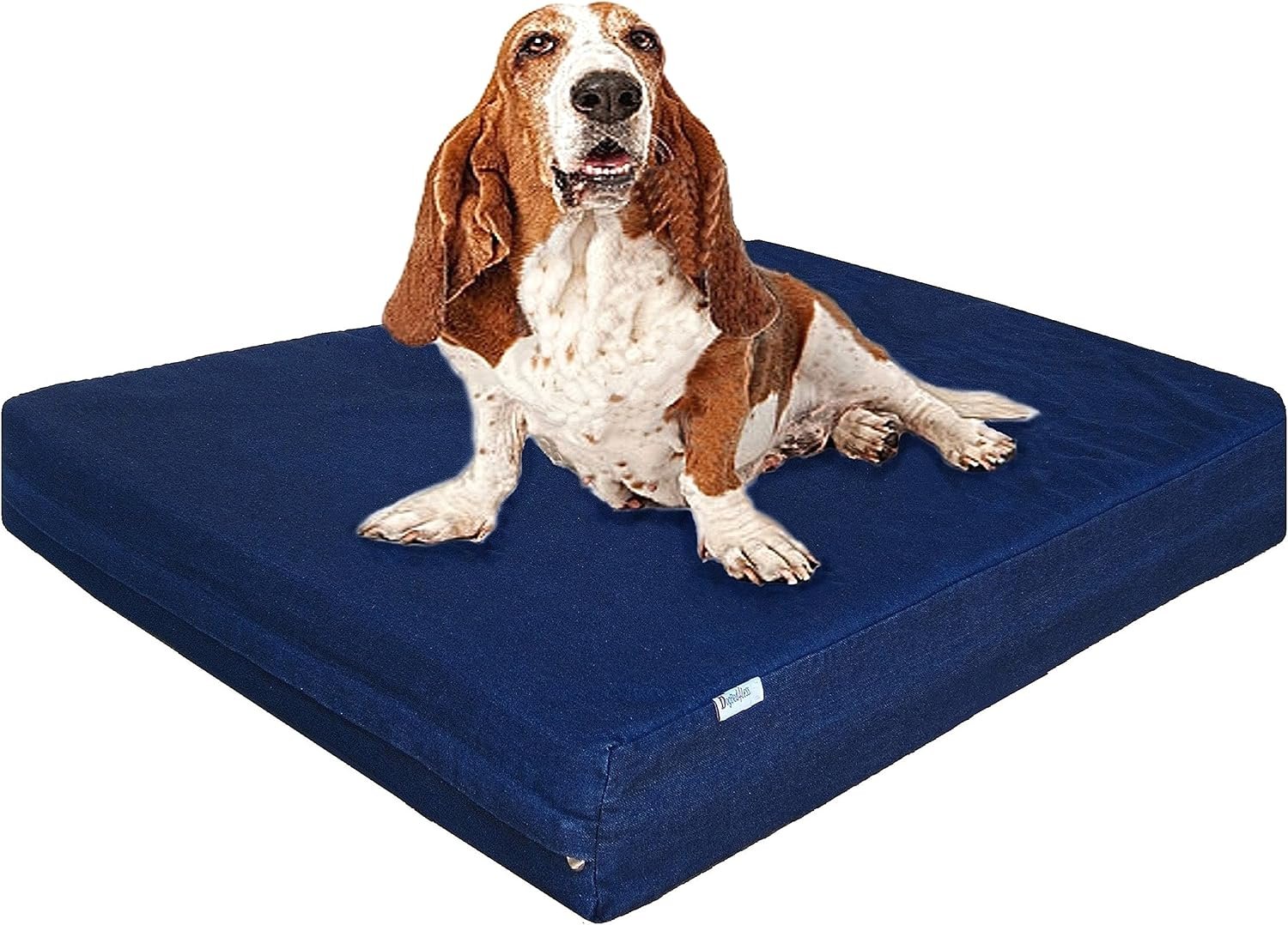 Large Orthopedic Memory Foam Dog Bed for Medium to Large Dogs with Durable Waterproof Internal Case, Removable Washable Denim Cover + Bonus Pet Bed Cover, 41X27X4 Fit 42X28 Dog Crate, Blue
