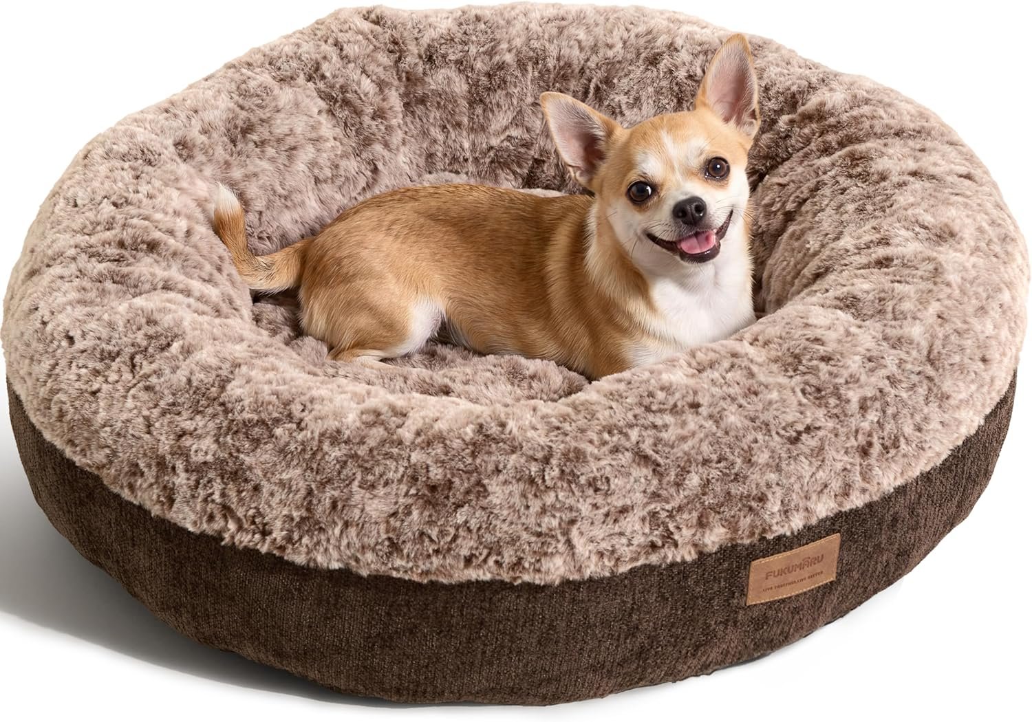 FUKUMARU Extra Thick Plush Dog Bed, Calming Donut, Anti-Anxiety & Washable | Heavy-Duty Super Soft Pet Bed for Cats and Dogs, Orthopedic Memory Foam & PP Cotton Fill, Small