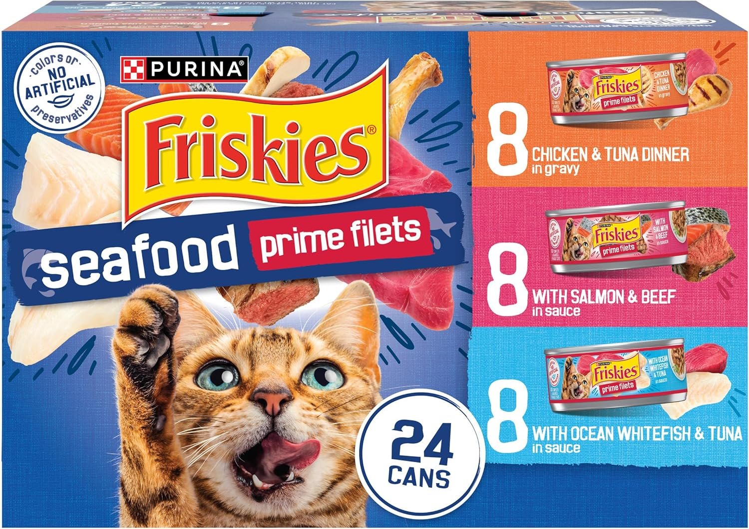 Purina Friskies Gravy Wet Cat Food Variety Pack Seafood Prime Filets Favorites – (Pack of 24) 5.5 oz. Cans