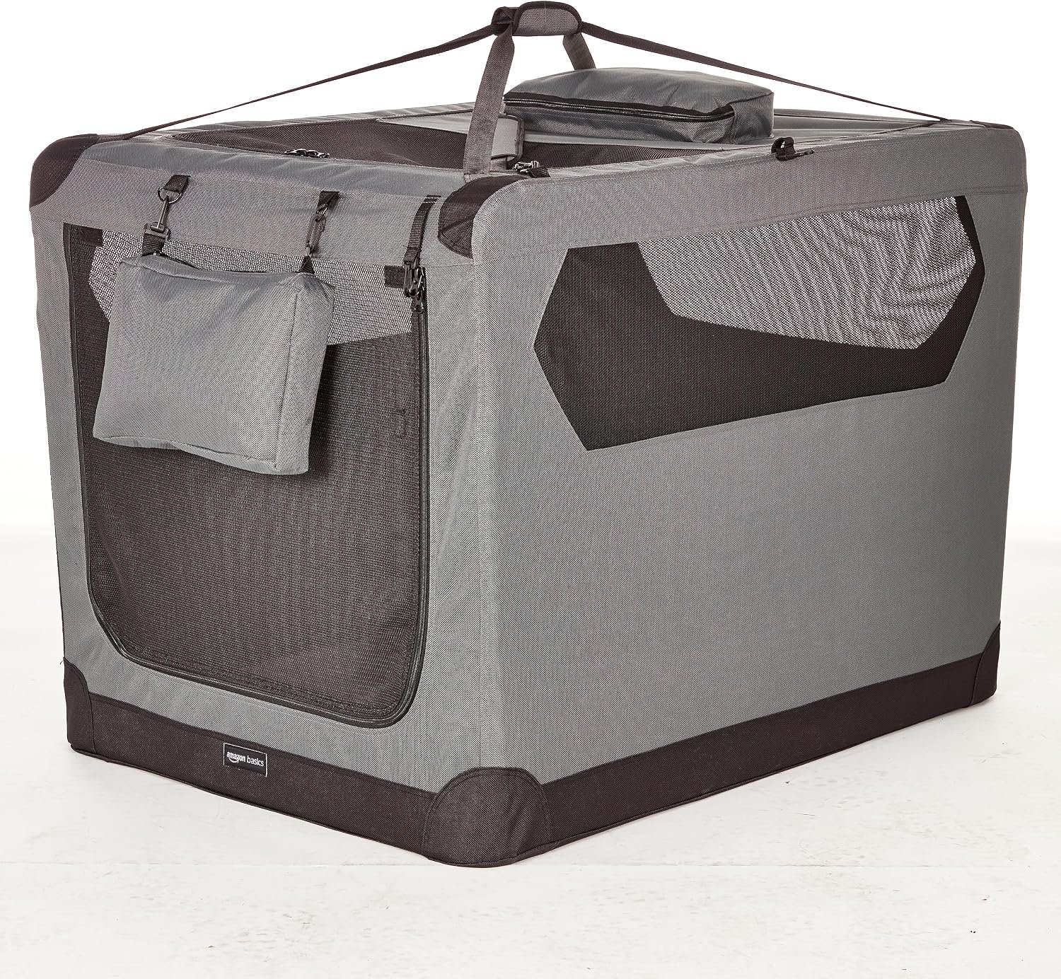 Amazon Basics Portable Foldable Soft Pet Dog Crate Carrier Kennel with Mesh Windows, Ventilation, Pockets for Large Dogs, 42 x 31 x 31 inches, Grey